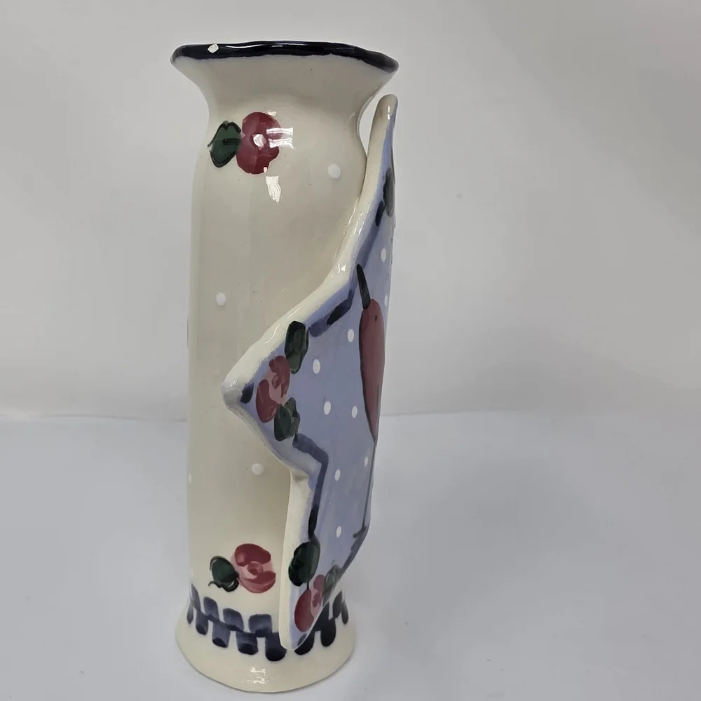 Candle Holder Ceramic Signed Red Bird Star Decoration Decor